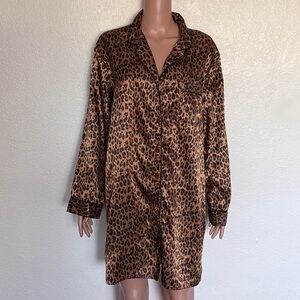 Vtg Avon Intimates Leopard Print Satin Sleep Shirt Nightgown Avon Size M/L